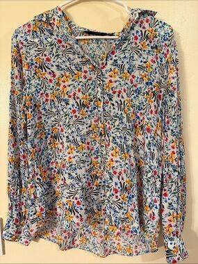 V-Neck Floral Button-Front Blouse - White Multi